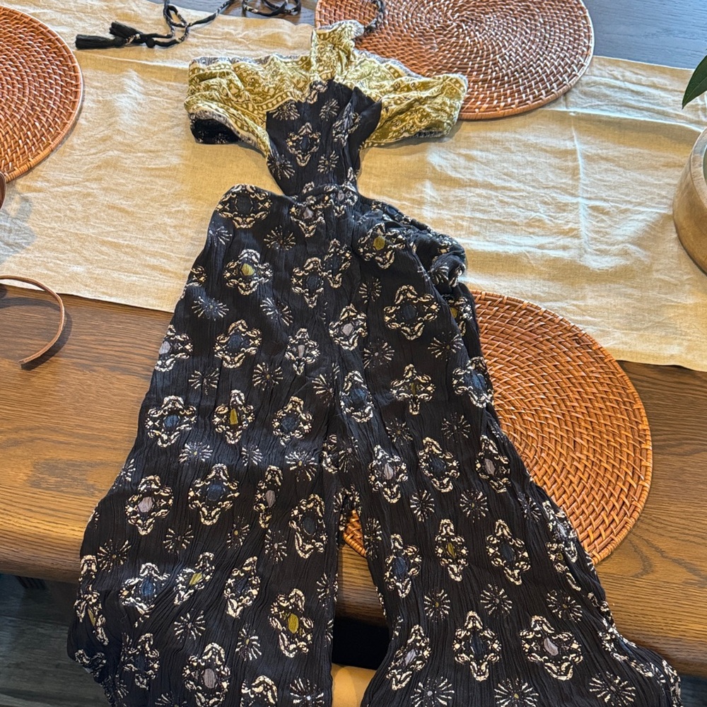 Free people Floral navy and sage Jumpsuit